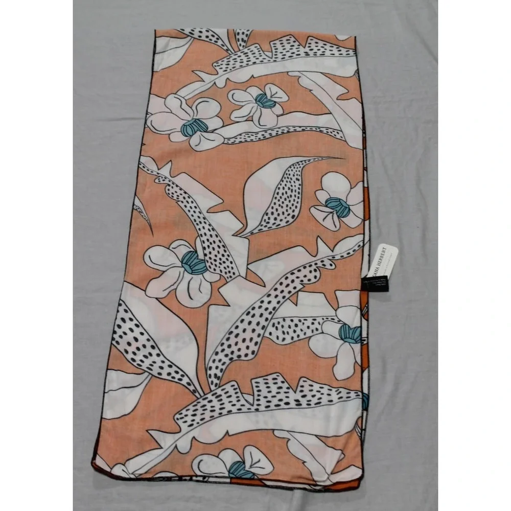 Dana Herbert Orange Floral Scarf Handmade Rayon Rectangle 13x60 NWT